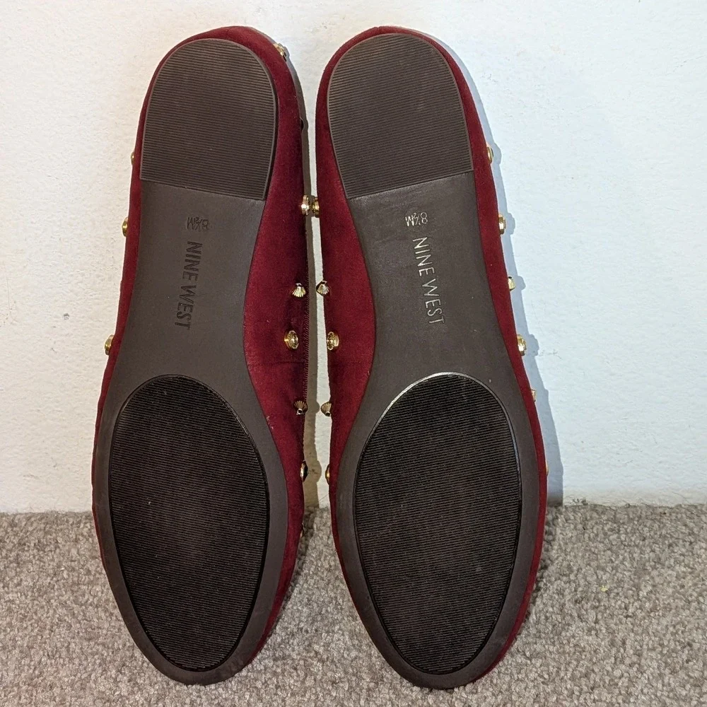 Nine West Morton Burgundy Studded Pearl Embellished Ballet Flats Womens 8.5M NEW